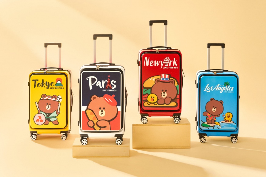 LINE FRIENDS城市旅行前開式行李箱現在有4個不同城市的版本，等你到不同通路收集！