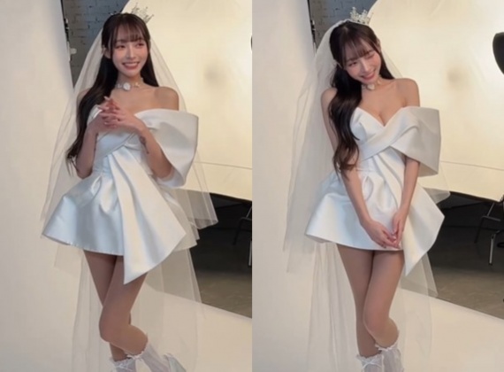 林襄身穿一襲全白婚紗，大方秀出傲人身材與修長美腿。（圖／翻攝自「@95_mizuki」IG）