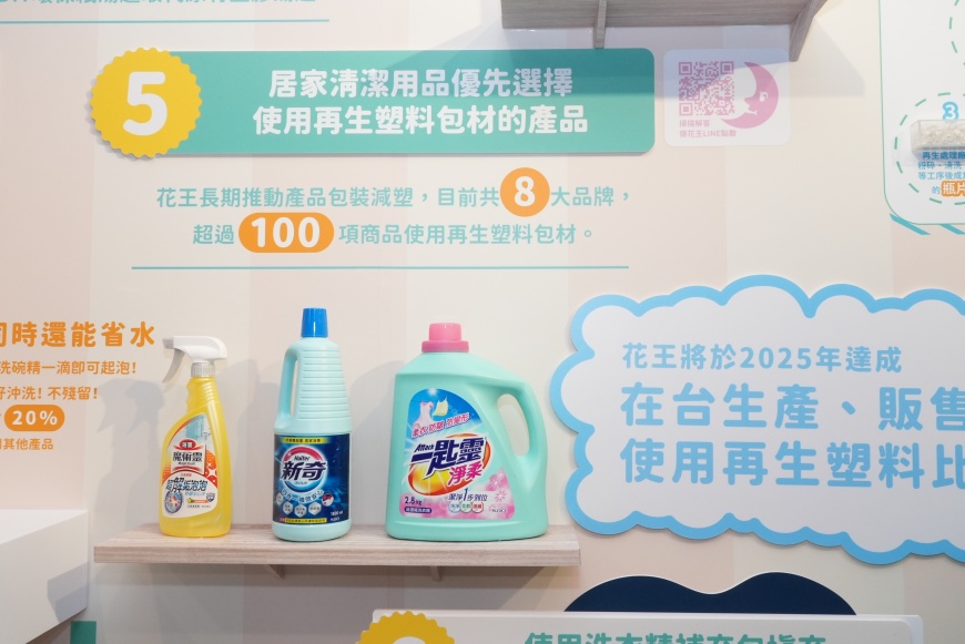旗下8大品牌、超過100個品項於產品包材中使用再生塑料