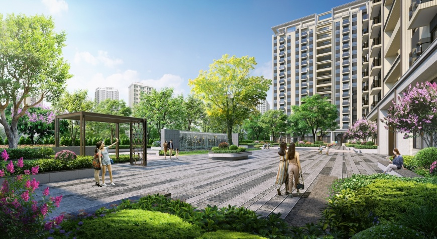 圖4.「名軒心城市」為後龍地區最大規模開發案將規劃地上15層地下3層總戶數453戶_中庭示意圖