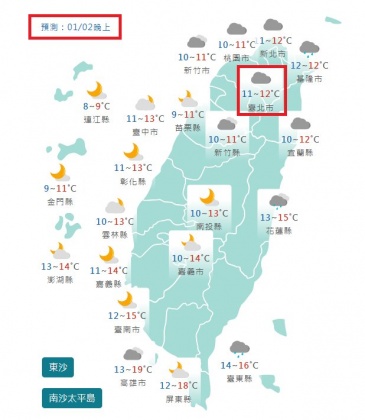 根據氣象署預測,台北市2日晚間恐現11度低溫。(圖/翻攝自鄭明典臉書)