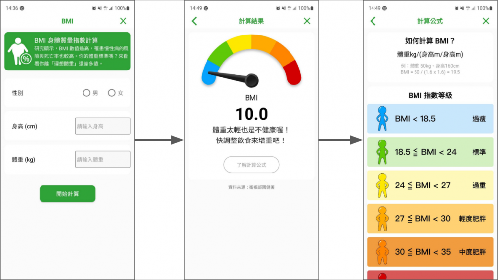 輸入身高體重,即可換算BMI值,檢視身體質量指數。(圖/TVBS)