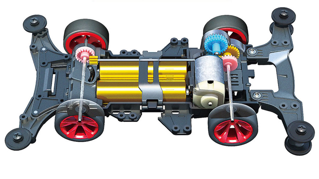 Tamiya GR Yaris迷你四驅車的底盤以輕量化和短軸距為設定。(圖片來源/ Tamiya)