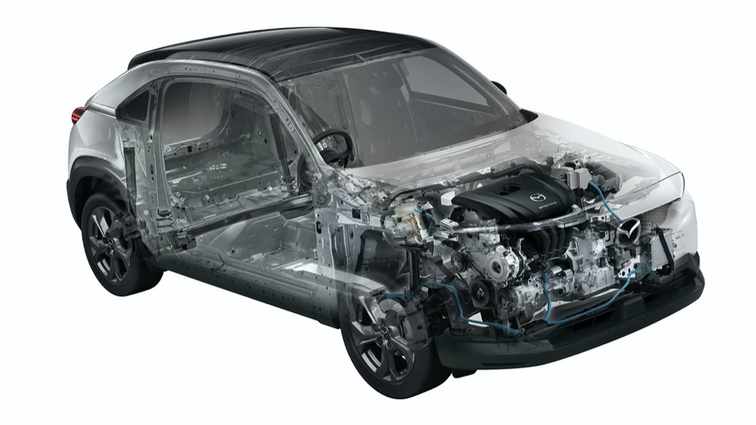 MX-30搭載2.0升直列4缸e-SKYACTIV引擎，並且加上電動馬達。(圖片來源/ Mazda)