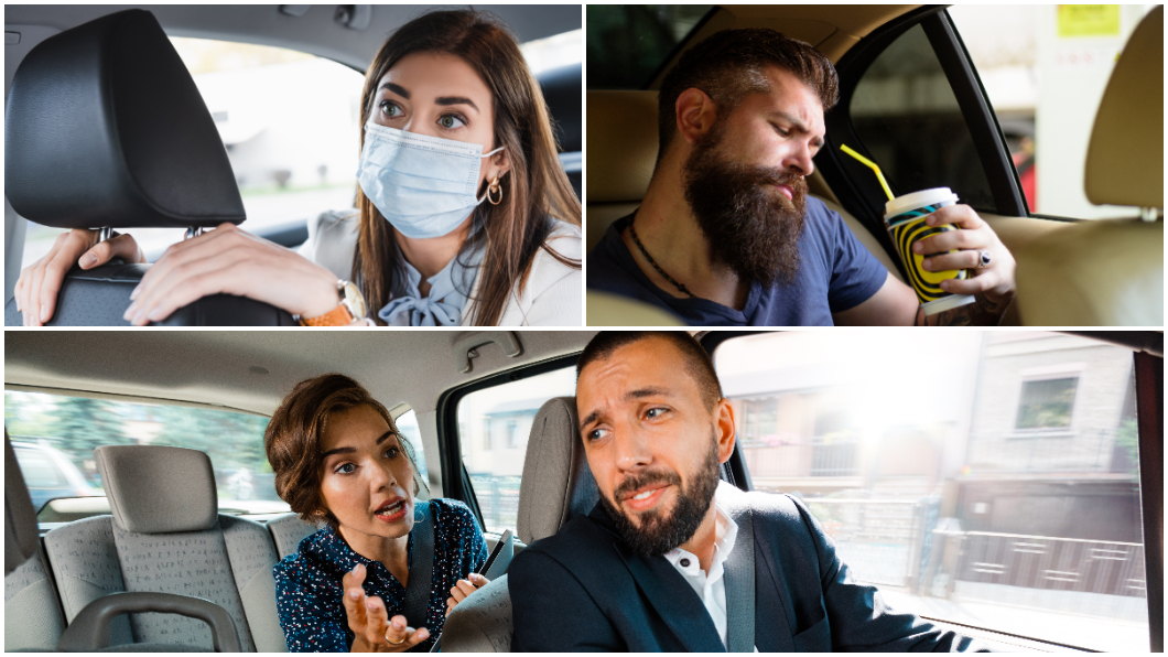 搭乘計程車時,手盡可能有非必要觸碰、在車內飲食、交談。(圖片來源/ shutterstock)