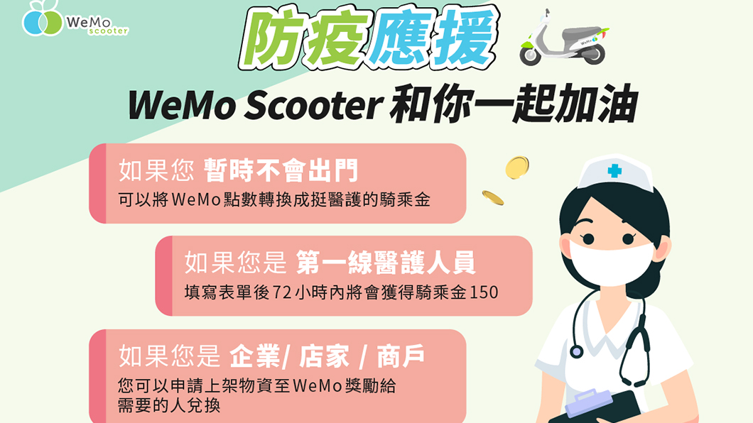 抗疫一條心!WeMo挺醫護 提供專屬免費騎乘金