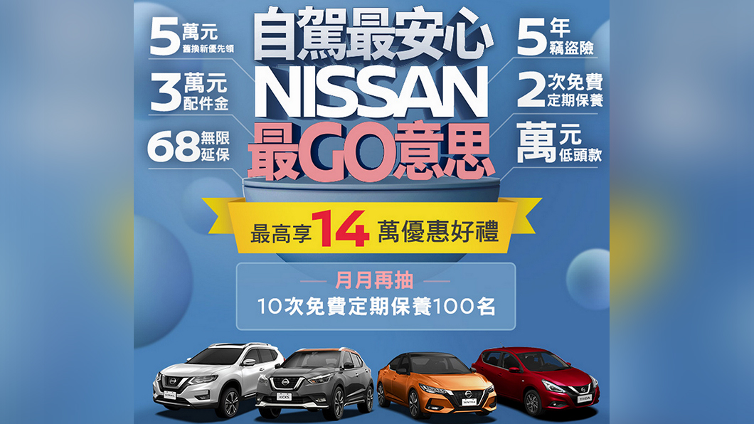 自駕更安心!入主Nissan國產車款 最高享價值14萬好禮