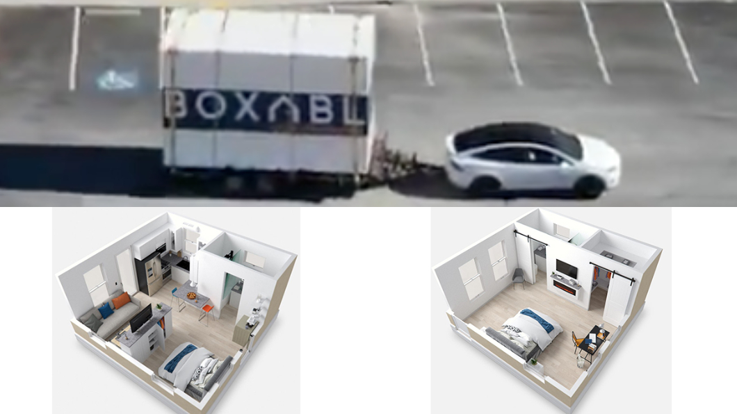 Boxabl推出的組合屋儘管只有約11坪,但格局方正且居家設備一應俱全,並且還可以透過Tesla Model X拖曳。(圖片來源/ Boxabl)