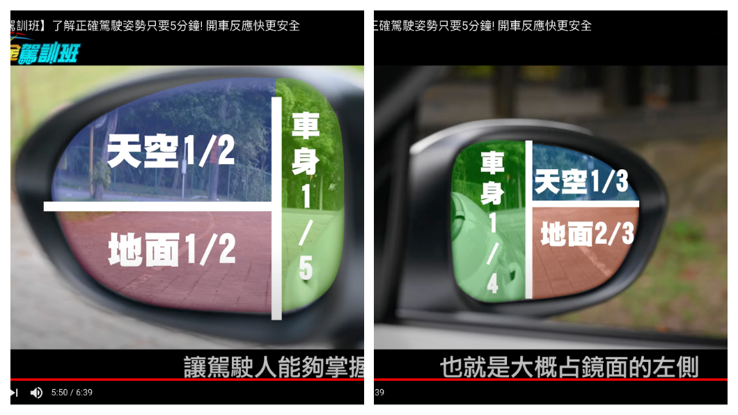 《黃金駕訓班》影片教導正確駕駛坐姿以及後視鏡調整方式。(圖片來源/地球黃金線)