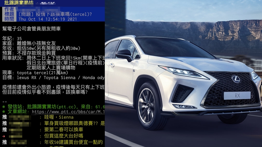 年薪50萬想換Lexus RX? 網勸買國產車就好!