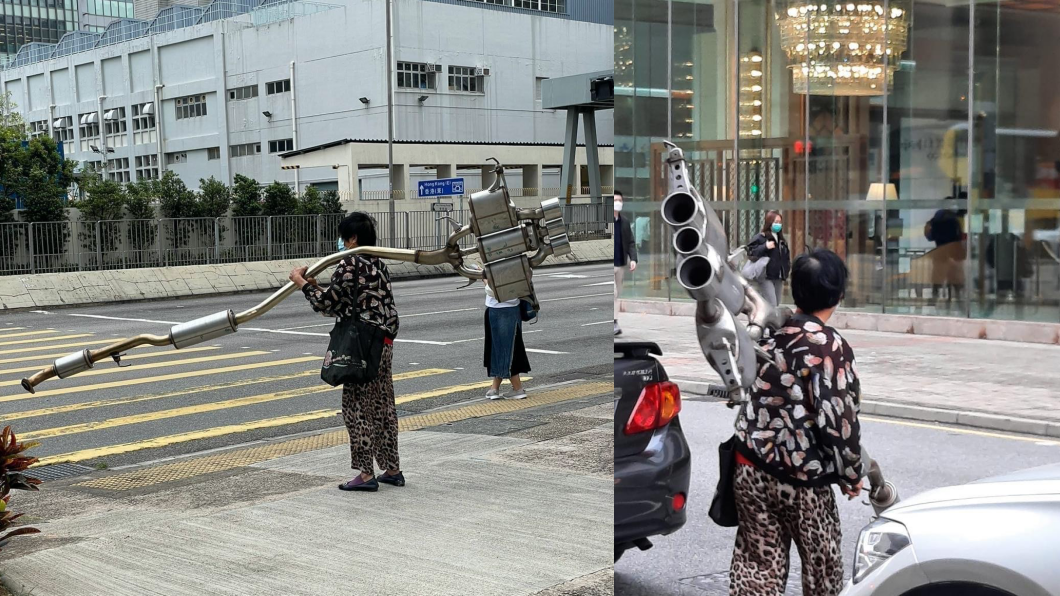 Honda將FK8的中尾段排氣管控制在18公斤左右,這也解釋了為何婦人可以單肩扛起卻看起來絲毫不費力。(圖片來源/ 翻攝自香港車主雜誌FB)