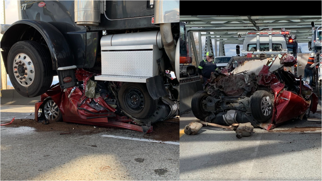 曳引車硬上Altima泰山壓頂　車內女性奇蹟僅受輕傷