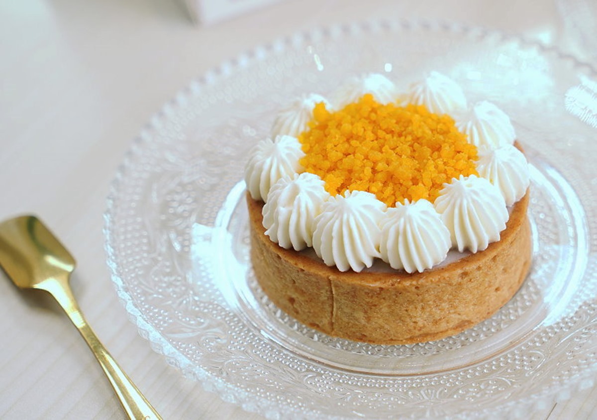 「M'uu Caké霂克」的芋香塔口感很滑順。（圖／大口老師的走跳學堂!提供）