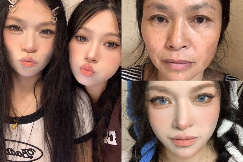 左圖中的左邊那位是媽媽,右邊是女兒,化完妝後看起來簡直一模一樣。(圖/翻攝自小紅書@美好人生)