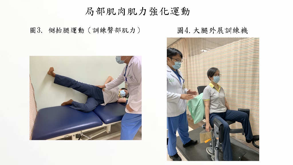 退化性關節炎局部肌力強化運動。(圖/台大醫院物理治療中心提供)