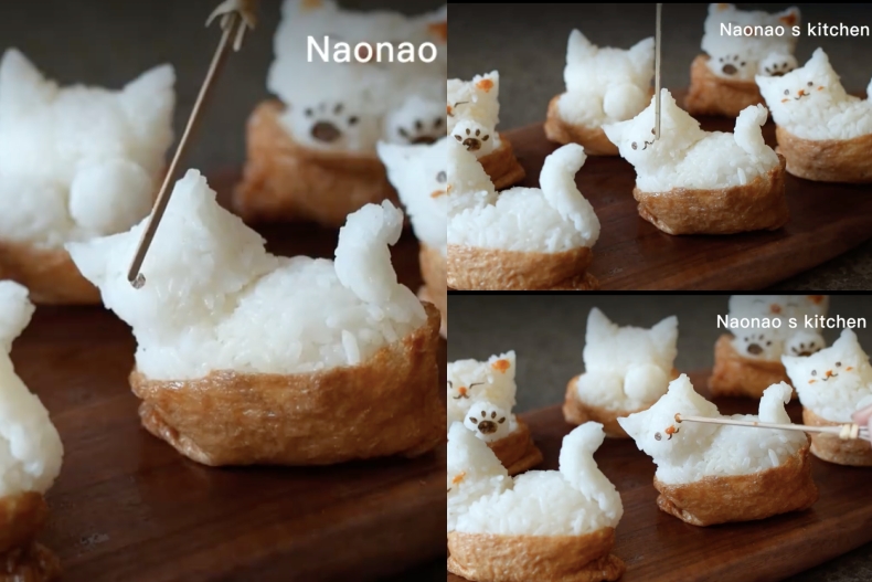 用海苔裝飾眼睛、嘴巴。(圖/翻攝自小紅書@Naonao’s kitchen)