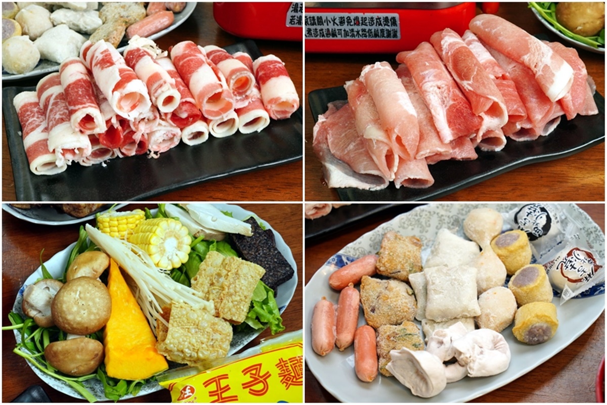 牛肉片、豬肉片、火鍋料、蔬菜等都可以夾到飽。（圖／大口老師的走跳學堂!提供）