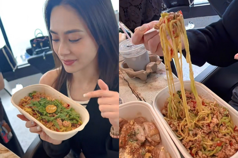 把櫛瓜削成細絲，就能取代麵條，減少澱粉又有飽足感。（圖／翻攝自鍾欣潼小紅書）