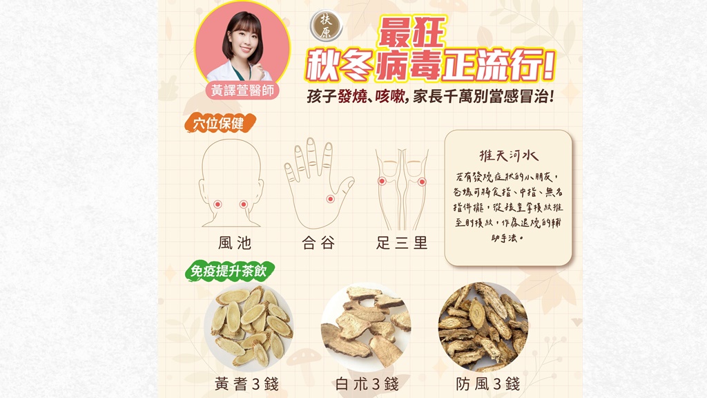 醫師提出孩童感冒可以按摩3穴位。(圖/翻攝自扶原中醫診所臉書)