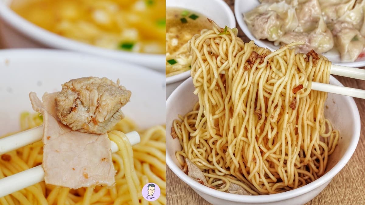 乾麵淋上肉燥跟肉片,既便宜又好吃。(圖/痴吃的玩 提供)