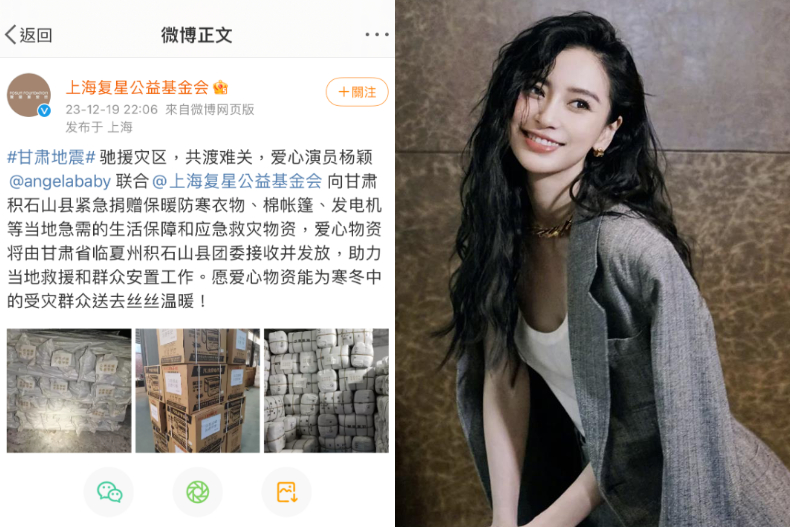 Angelababy平時熱心公益。(圖/翻攝自微博)