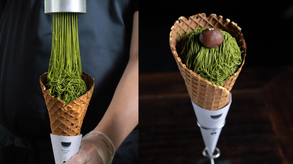 紗織蒙布朗使用甜筒杯盛裝。(圖/翻攝自matcha one臉書)