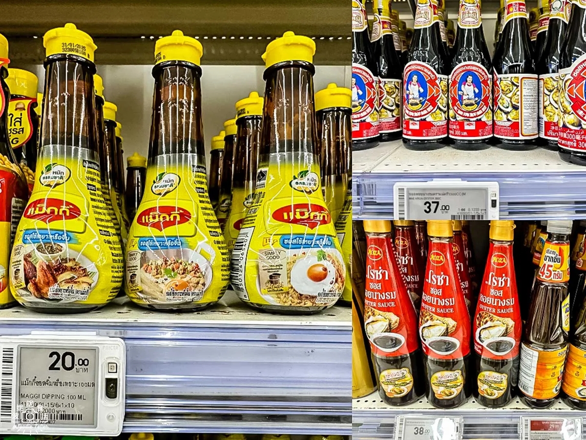 這罐黃色的「鮮味露」(圖左)是泰國早餐店的標配;想要做出道地的泰式打拋豬肉飯,那必備這罐「主婦牌蠔油」(圖右上)。(圖/波妮說食話提供)