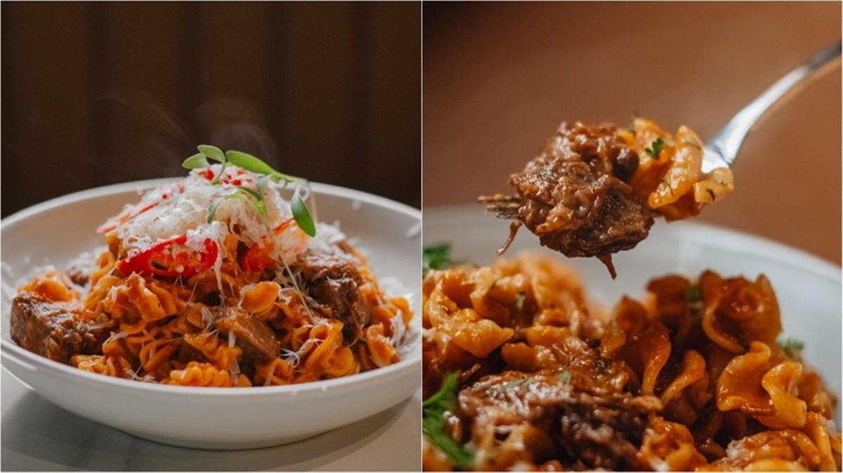 「辣味牛肉寶咖咖麵」以辣味紅醬熬煮的燉牛肉，讓口感更具層次。（圖／PASTAIO提供）