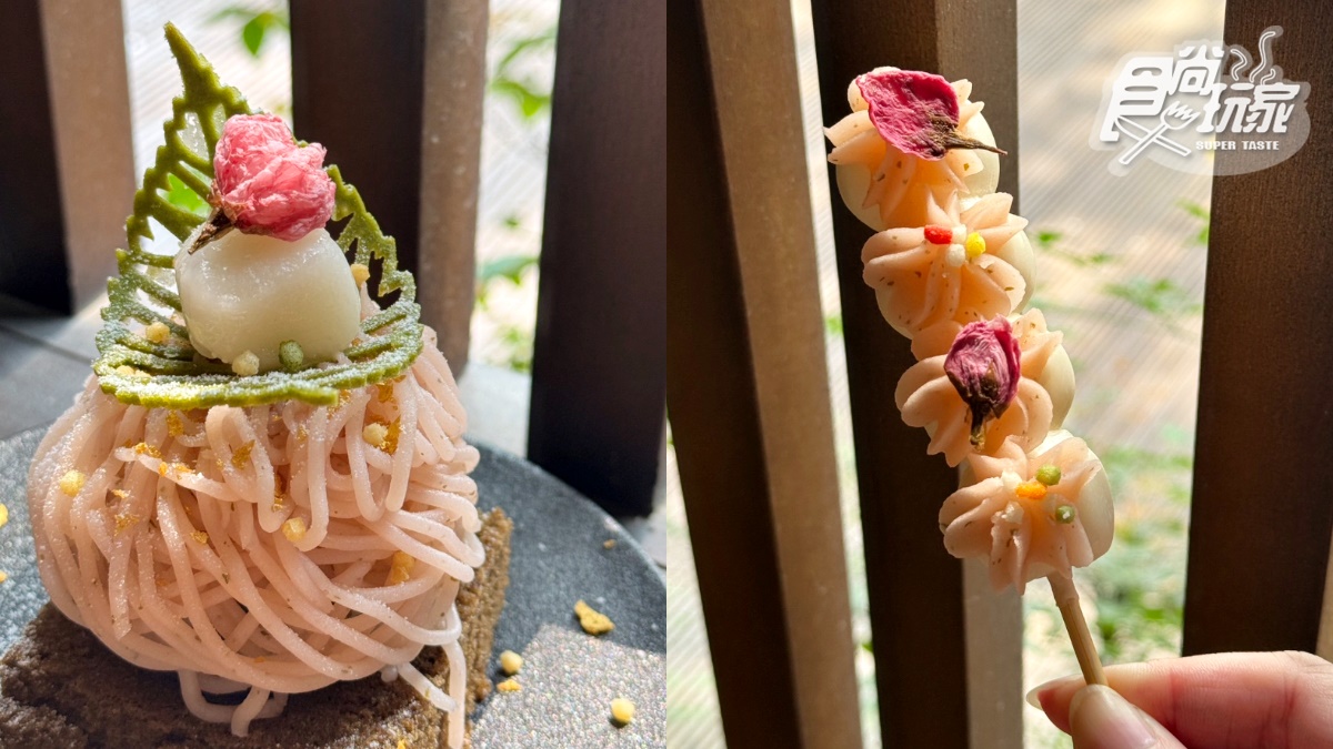 甜點「櫻花蒙布朗」與「櫻花串糰子」。(圖/陳倍玉攝)