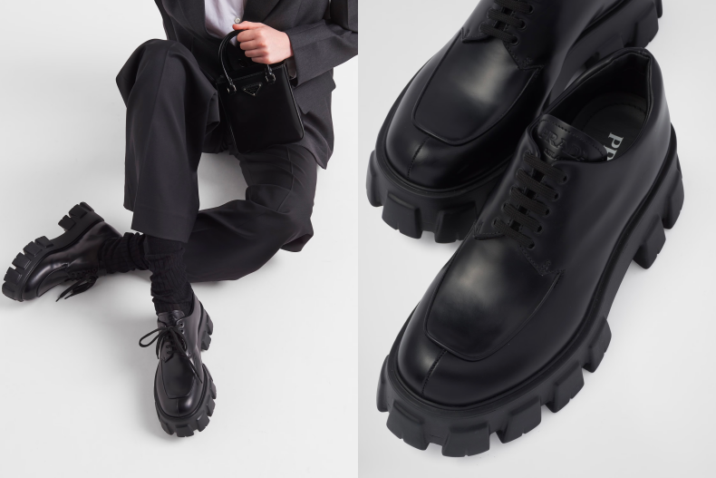 PRADA Monolith拋光皮革綁帶鞋設計相當低調。（圖／翻攝自PRADA官網）