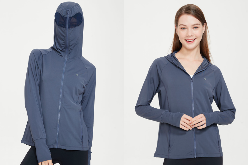 UV100「抗UV Apex涼感彈性網眼洞全罩式連帽外套」近期在Threads上爆紅。（圖／翻攝自UV100官網）