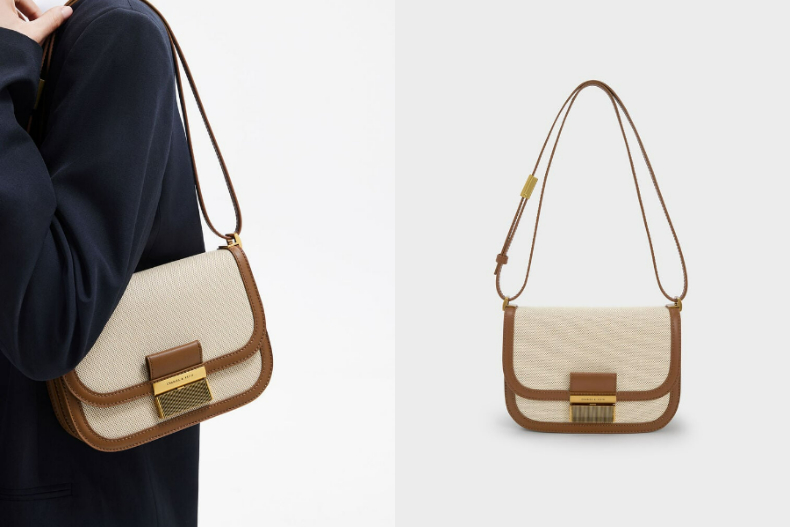 CHARLES & KEITH Charlot 帆布金釦包。(圖/翻攝自CHARLES & KEITH官網)