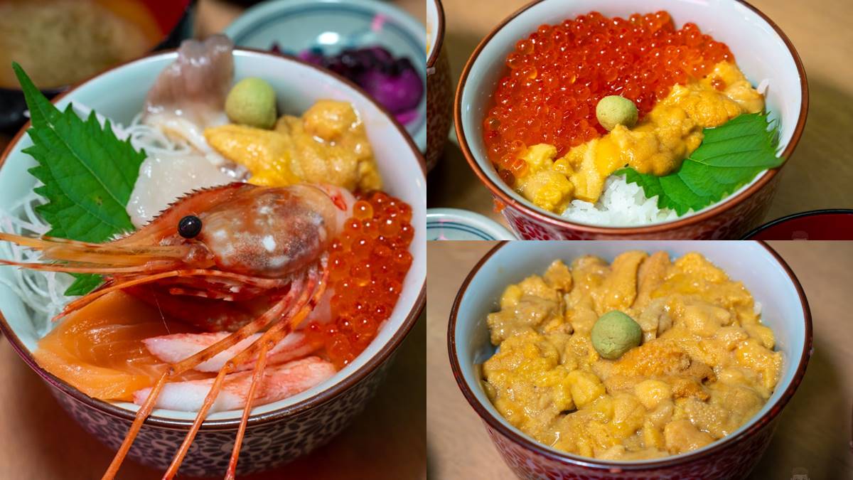 函館朝市的海鮮料理,滿滿的海膽、鮭魚卵與各式各樣的海鮮。(圖/傳說中的挨踢部門提供)