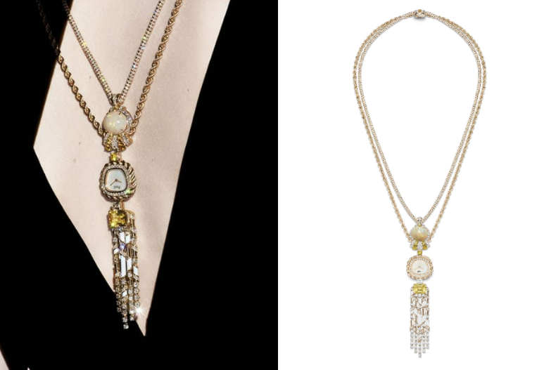 PIAGET Extraleganza Swinging Sautoir 18K玫瑰金黃色藍寶石與蛋白石項鍊錶。(圖/翻攝自PIAGET官網)