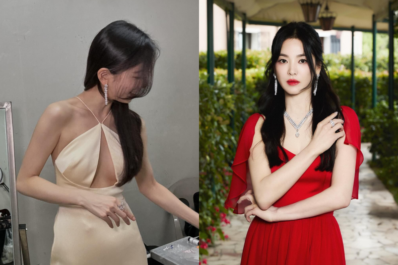 穿長裙搭配飾品可增加俏皮感。(圖/翻攝自IG@ kyo1122 、skuukzky)