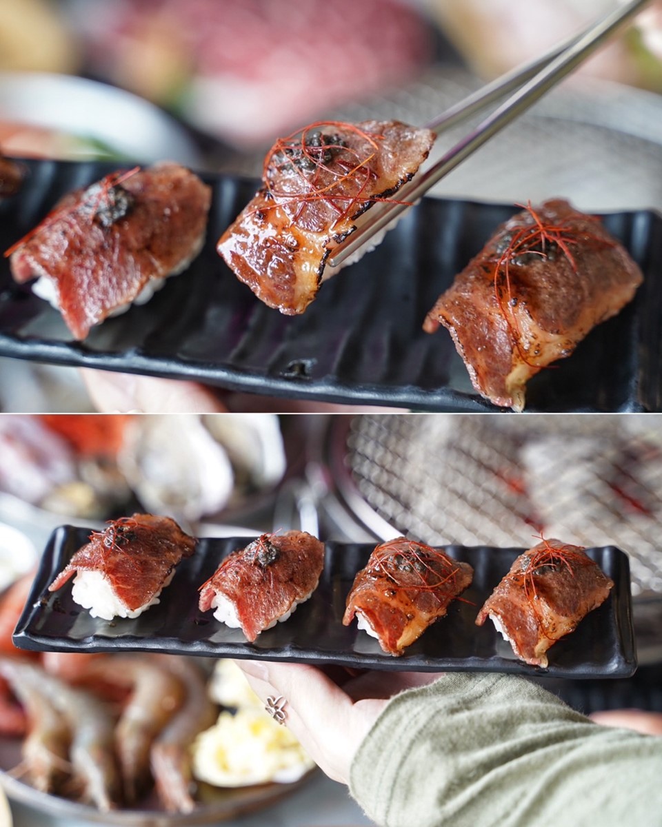 燒肉吃到飽竟然提供「炙燒松露和牛壽司」任你吃,真的好幸福!(圖/阿華田的美食日記提供)