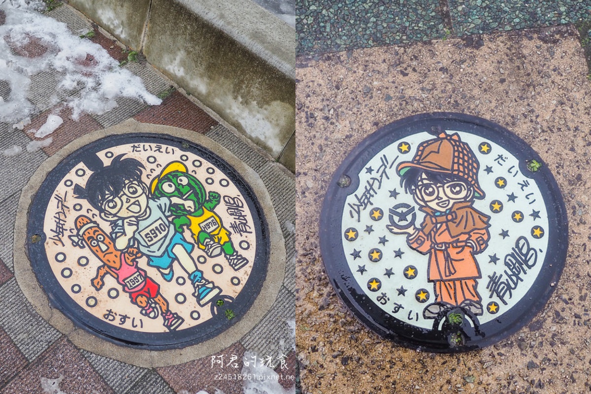車站附近有大量角色塑像可以免費拍到飽,就連低頭都可發現驚喜。(圖/阿君的玩食天堂提供)