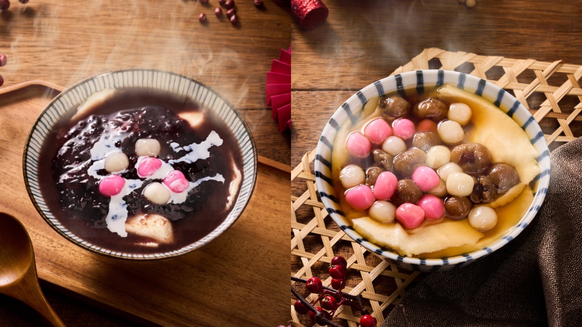 「紫米湯圓豆花」(圖左)是寒冬首選,「甜水雙圓豆花」(圖右)吃得到桂圓果肉的甜脆。(圖/清原提供)