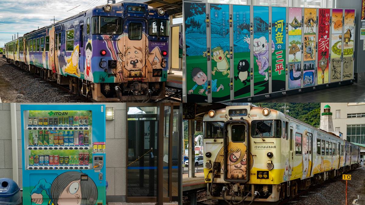01.JR境港車站從列車圖案、儲物櫃到販賣機,通通都是鬼太郎,因此也有「妖怪車站」的別稱。(圖/傳說中的挨踢部門提供)
