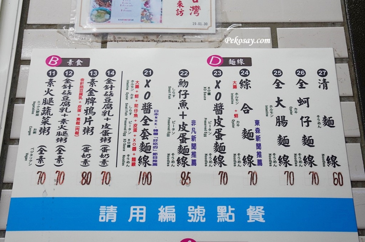 菜單價格、配料一目了然，想吃幾號餐直接以編號點餐即可。（圖／PEKO の Simple Life提供）