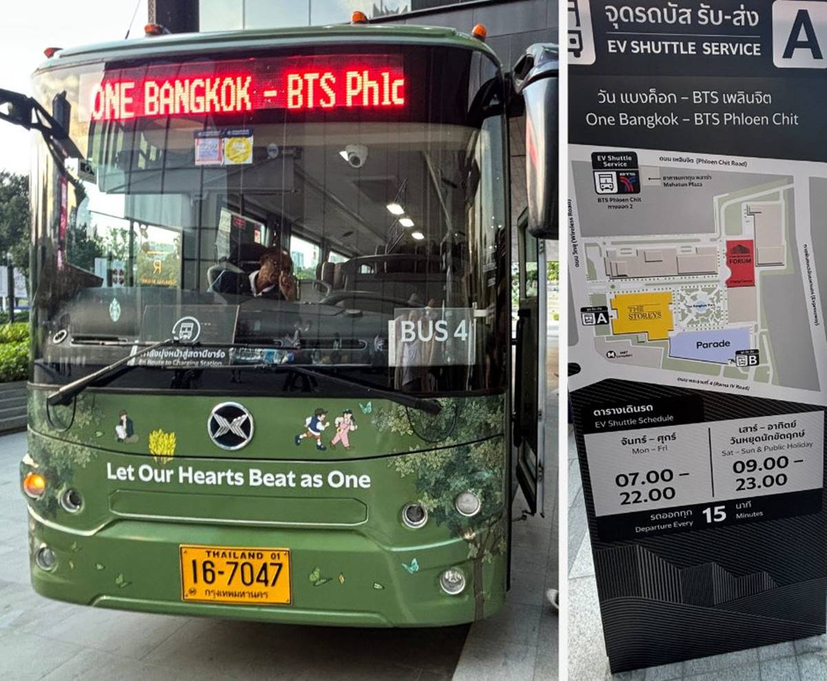 要前往「One Bangkok」非常方便,遊客可以搭乘BTS至「Phloen Chit」站,然後轉乘園區提供的免費接駁巴士直達。(圖/飛炫葡萄媽 提供)