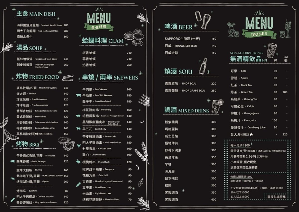 民權拾酒菜單，菜色多元。（圖／林甜蜜tanmilin提供）
