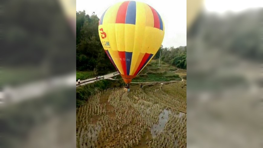 陸熱氣球賽　墜水田掛電線桿降農舍屋頂