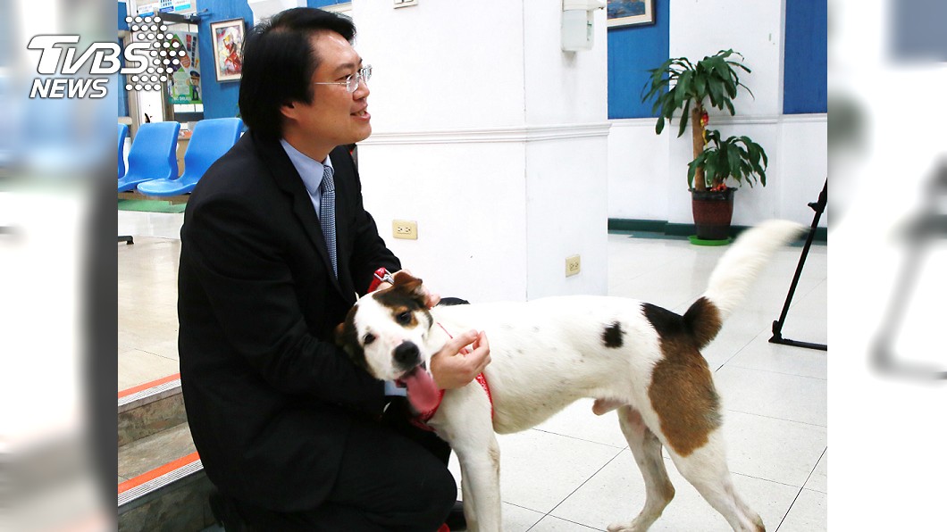 基隆被送走的消防隊犬,被市長林佑昌認養回家。圖/基隆市政府