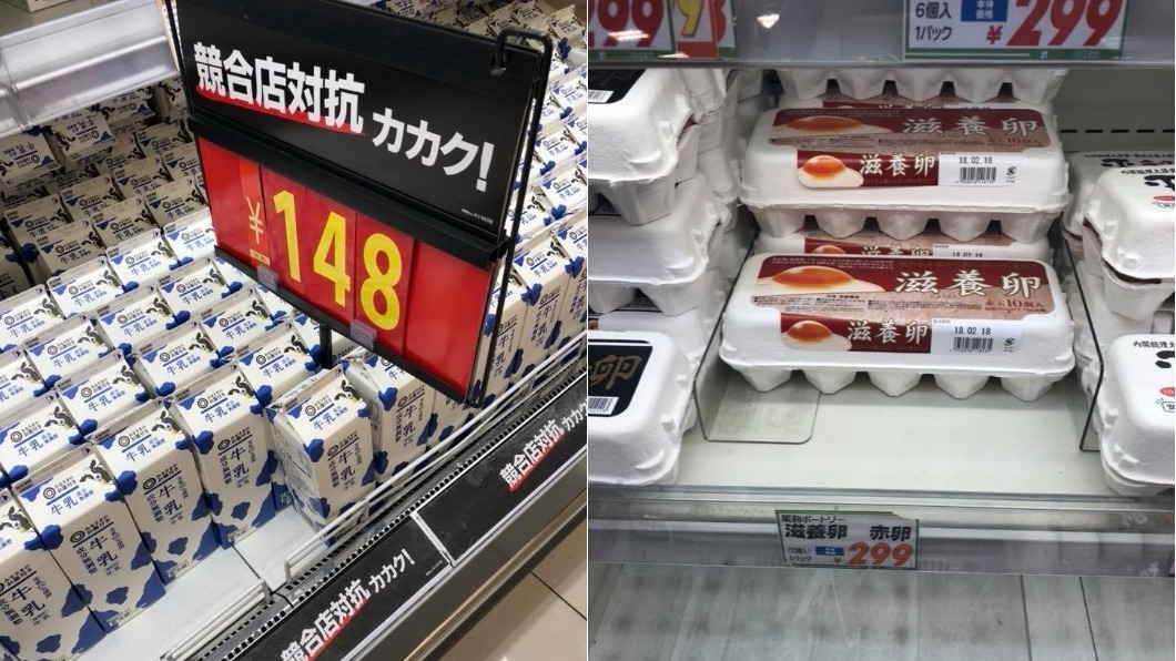 北海道鮮乳1公升台幣約40元,蛋1盒約80元。圖/翻攝自像這樣虛度時光粉絲專頁