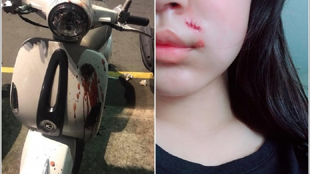 該名女子在車上等人時，遭不明人士砸機車大鎖，所幸有戴安全帽防護。圖／翻攝臉書