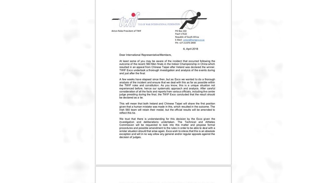 國際拔總公布申訴結果。圖/翻攝自Country Club Tug Of War臉書