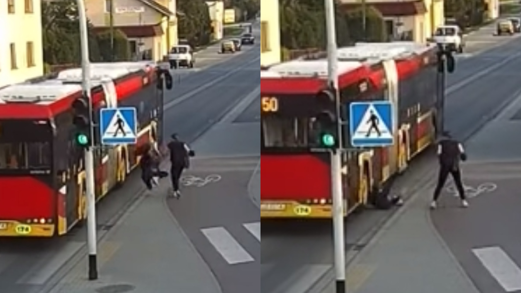 影/少女被惡作劇跌坐馬路 差點被公車輾爆頭