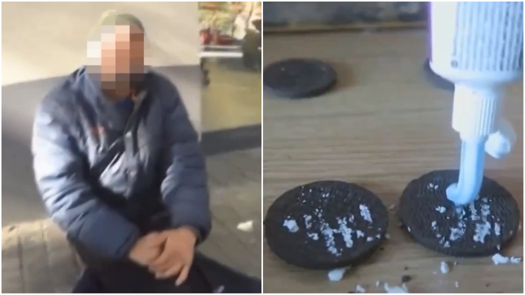 網紅惡整街友吃「牙膏OREO」　笑稱：幫他刷牙