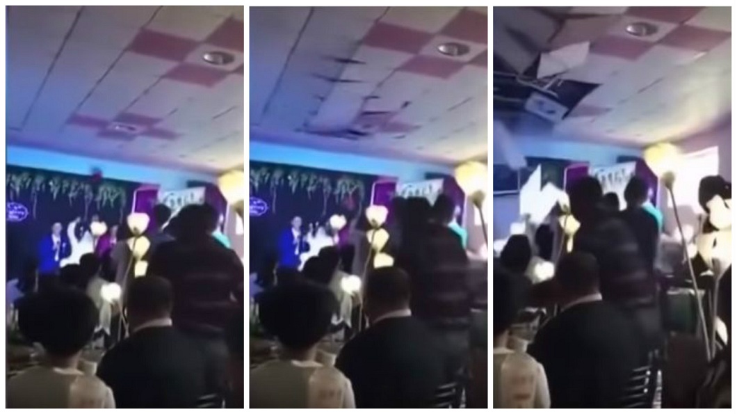 神力女超人是妳?新娘拋捧花 砸落整排天花板